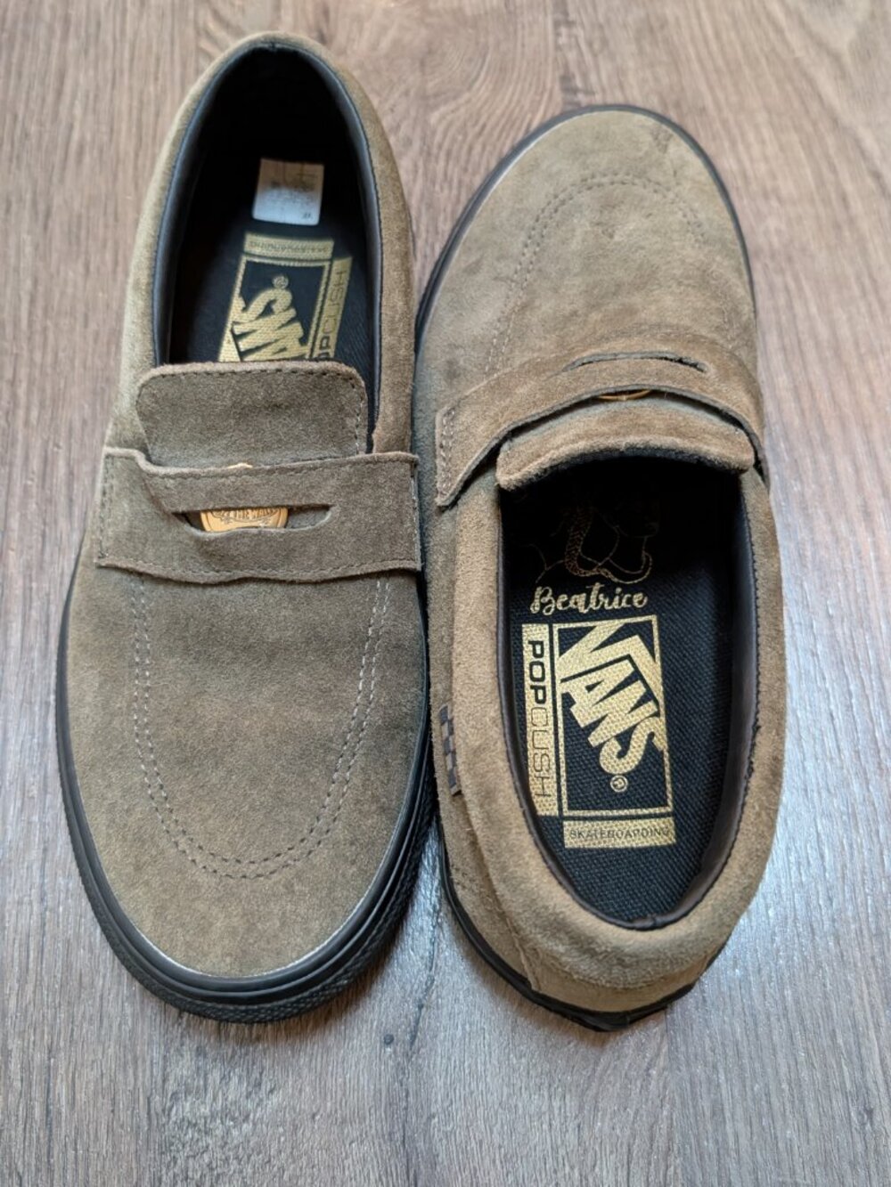 Vans Olive Green Suede Penny Loafers - Picture 4 of 7
